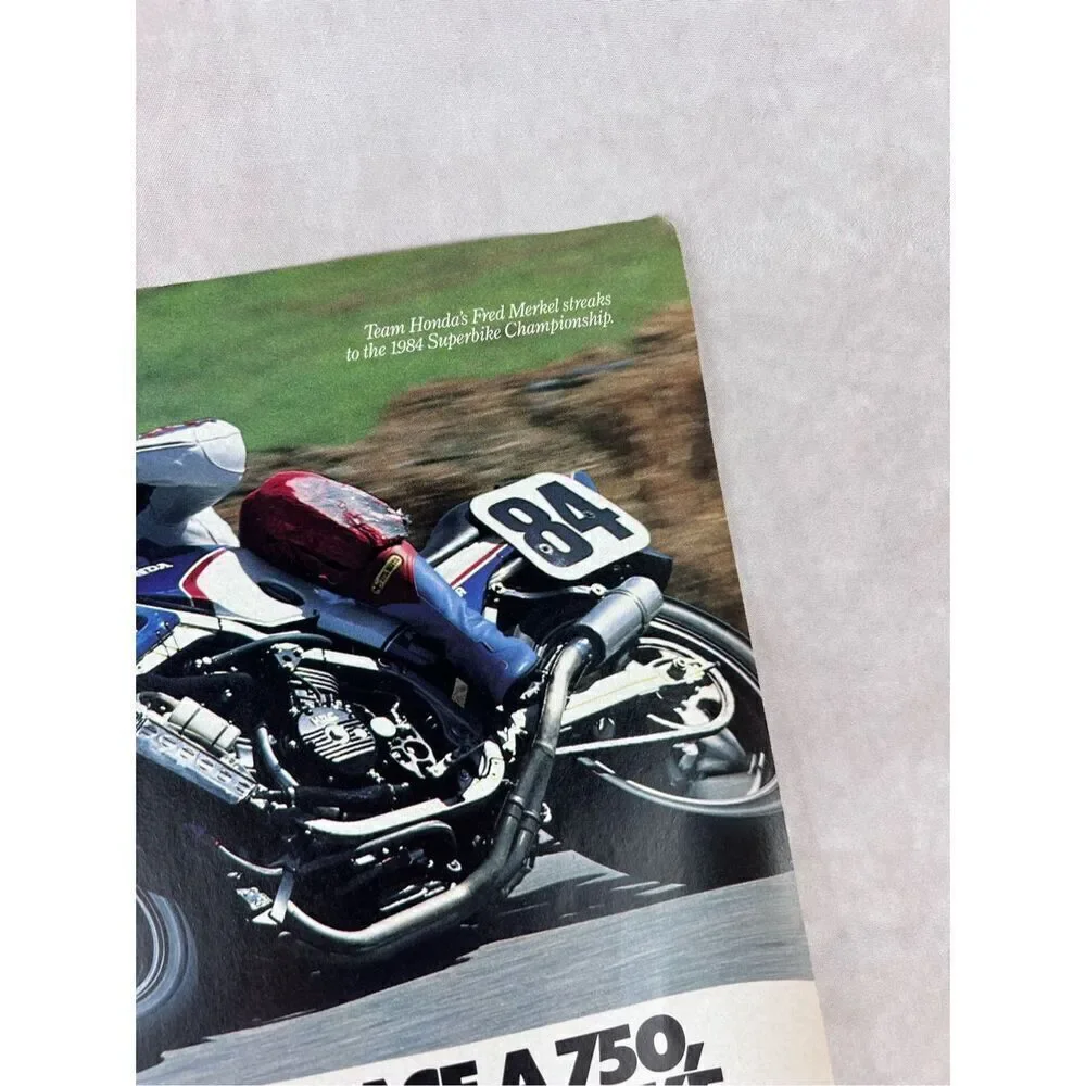 Vintage 1985 Honda Motorcycle Print-Ad/Fred Merkel/ 1984 Superbike Championship